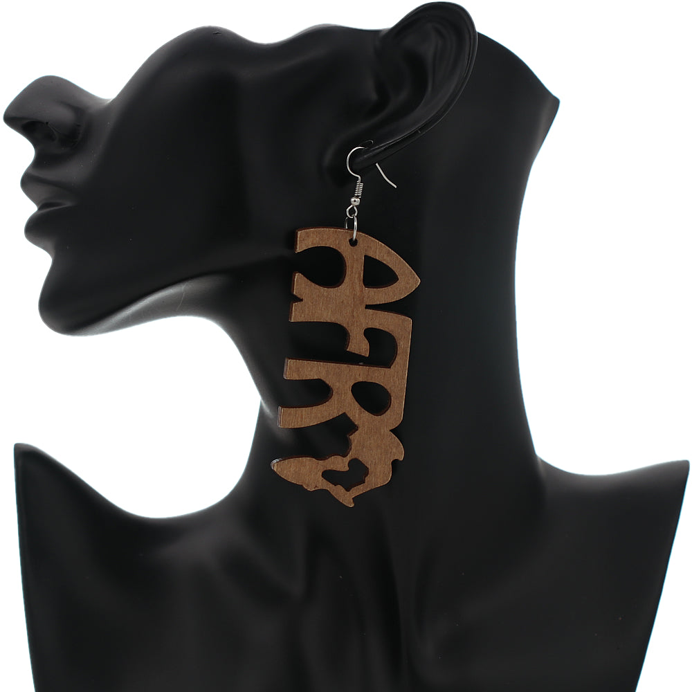 Brown Africa Letter Earrings
