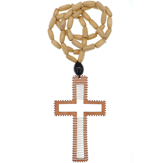 Tan Beaded Woven Cross Necklace