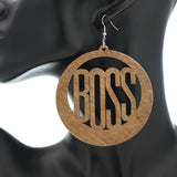 Brown Boss Wooden Dangle Earrings