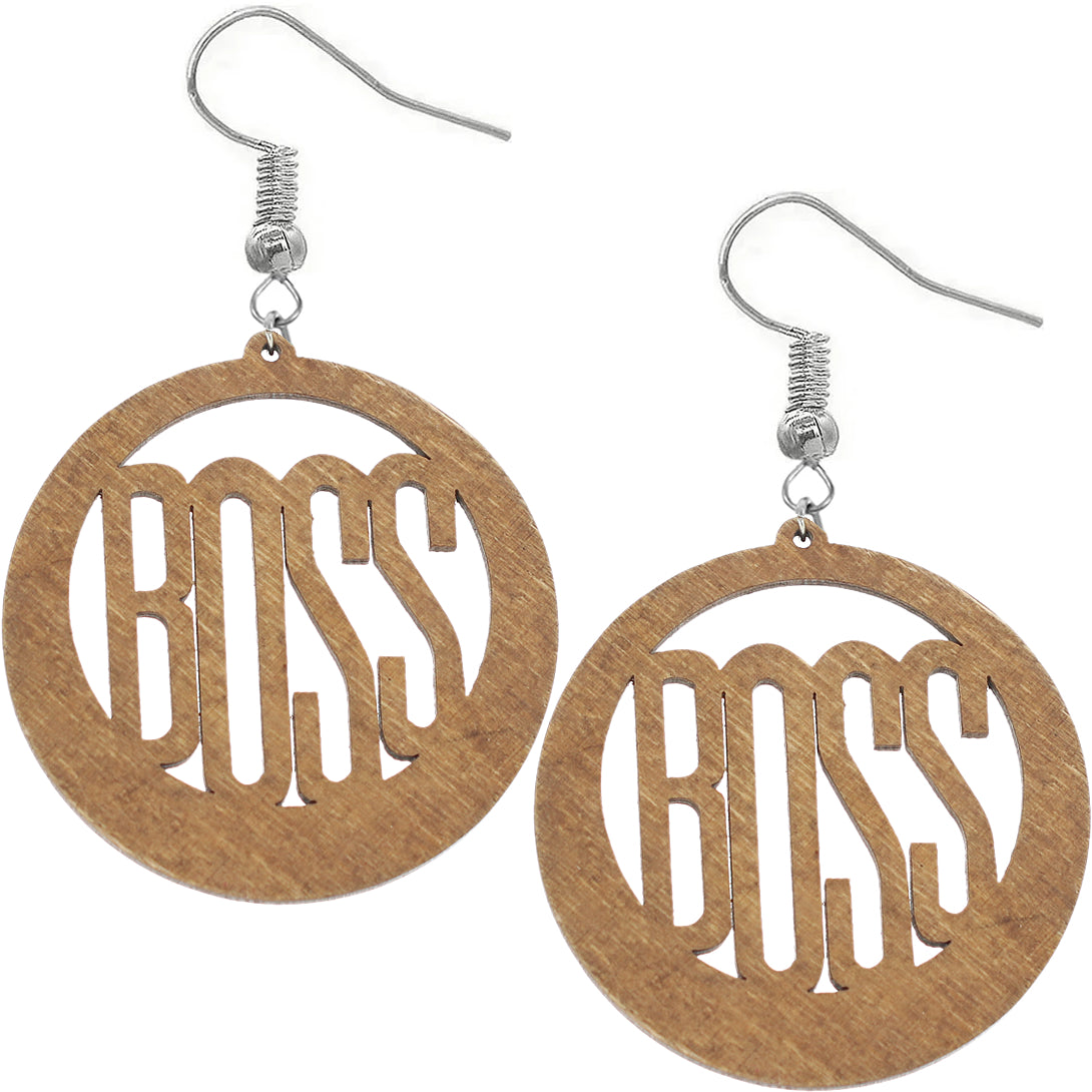 Brown Boss Wooden Dangle Earrings