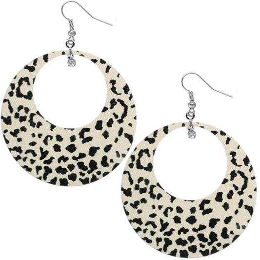 Black Cheetah Print Thin Disc Dangle Earrings