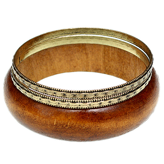 Brown Gold Wooden Stacked Bangle Bracelets