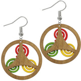 Brown Multicolor Round Swirl Wooden Earrings