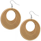 Light Brown Wooden Circular Roll Texture Dangle Earrings