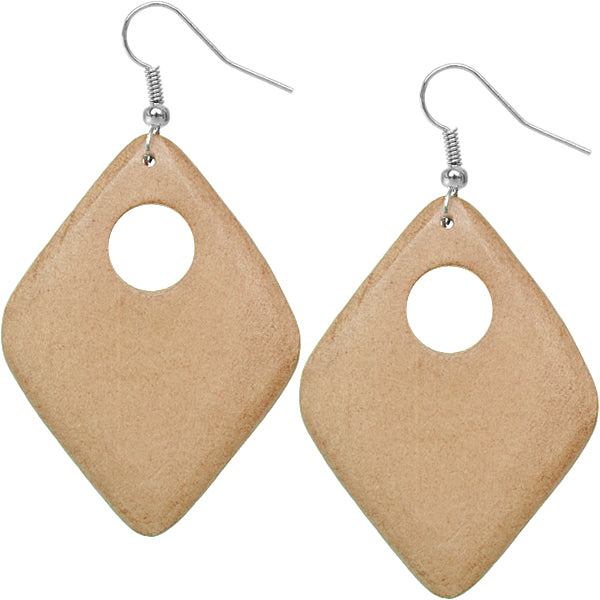 Light Brown Wooden Diamond Shaped Cutout Earrings