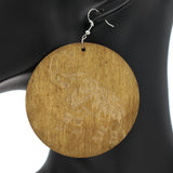 Light Brown Elephant Printed Round Wooden Earrings