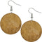 Light Brown Elephant Printed Round Wooden Earrings
