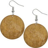 Light Brown Elephant Printed Round Wooden Earrings