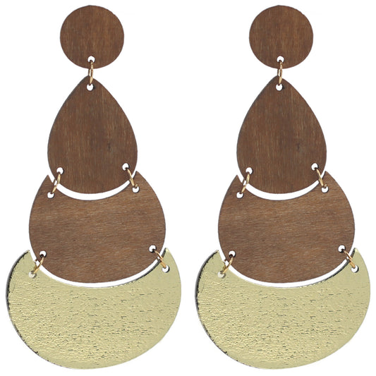Brown Geometric Wooden Link Earrings