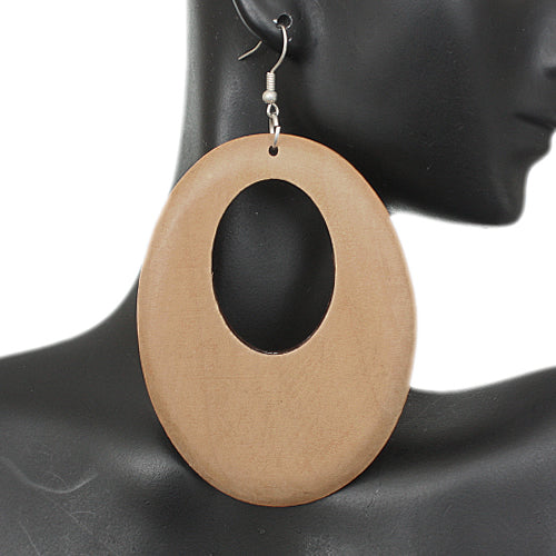 Light Brown Wooden Cutout Oval Earrings