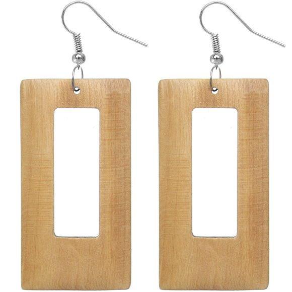Light Brown Wooden Cutout Rectangle Earrings