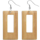 Light Brown Wooden Cutout Rectangle Earrings