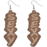 Light Brown Wooden Sexy Word Letter Earrings