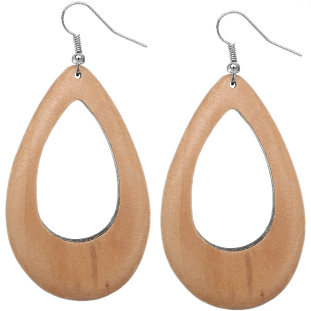 Light Brown Wooden Cutout Teardrop Earrings