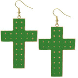 Light Green Dotted Cross Dangle Earrings