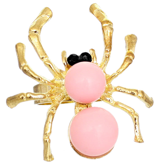 Light Pink Beaded Spider Adjustable Ring