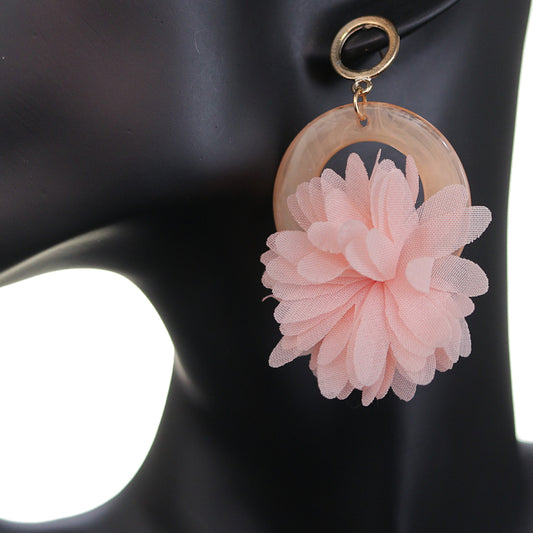 Light Pink Chiffon Open Circle Drop Earrings