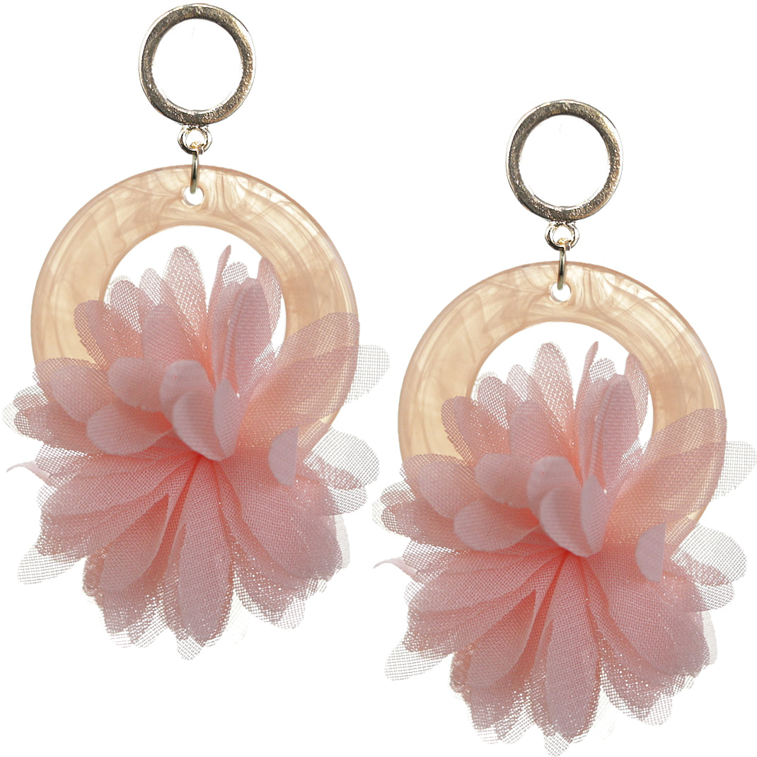 Light Pink Chiffon Open Circle Drop Earrings