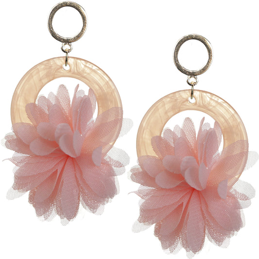 Light Pink Chiffon Open Circle Drop Earrings