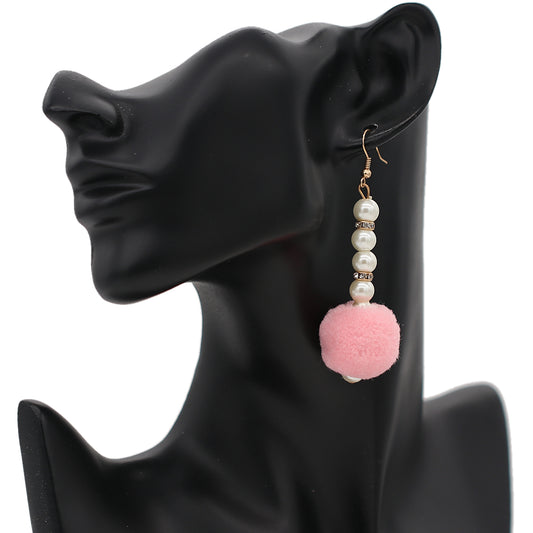 Light Pink CZ Faux Pearl Pom Pom Earrings