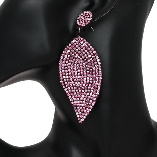 Light Pink Leaf Shape Pave Stone Felt Earrings