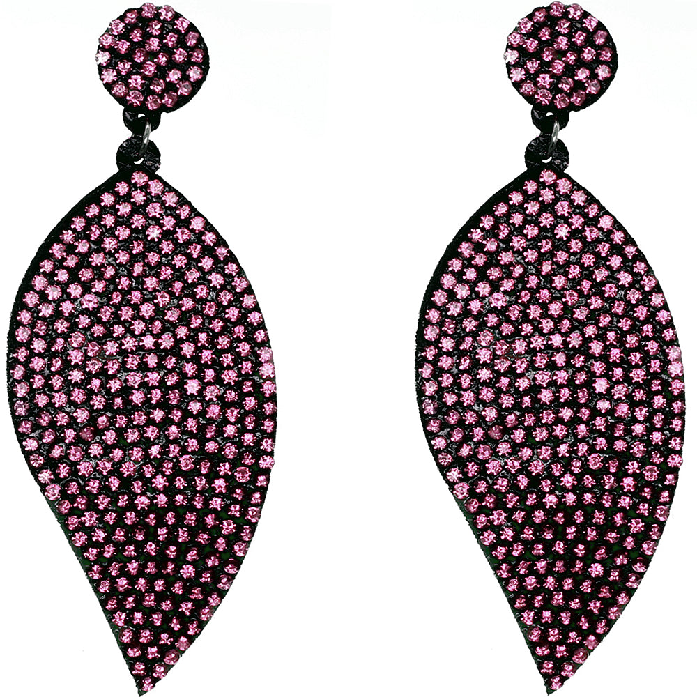 Light Pink Leaf Shape Pave Stone Felt Earrings