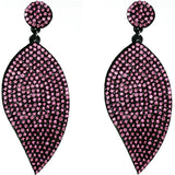 Light Pink Leaf Shape Pave Stone Felt Earrings