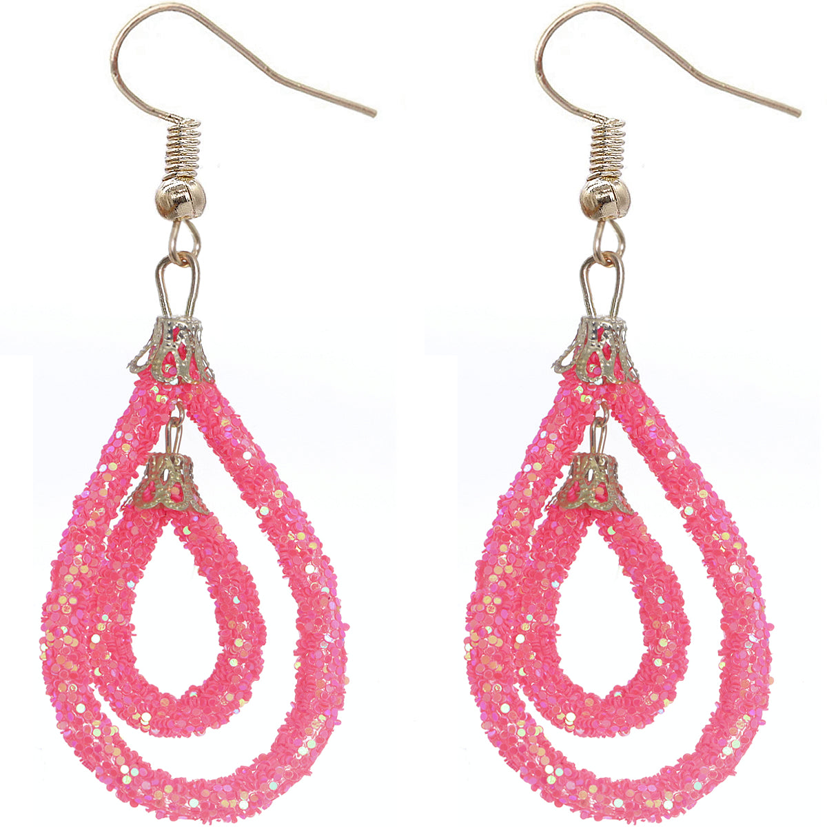 Light Pink Sequin Confetti Double Teardrop Hoop Earrings
