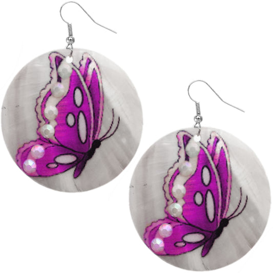 Pink Butterfly Beaded Shell Earrings