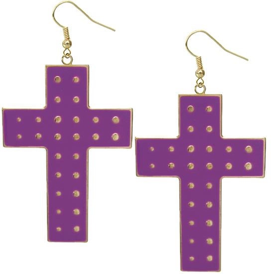 Light Purple Dotted Cross Dangle Earrings