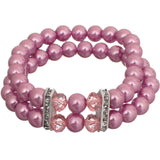 Mauve Rose Faux Pearl Gemstone Stretch Bracelet