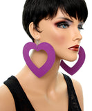 Purple Gigantic Big Heart Earrings