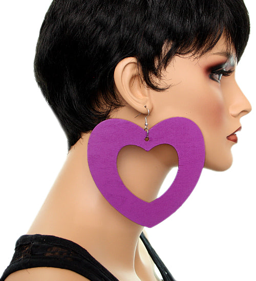 Purple Gigantic Big Heart Earrings