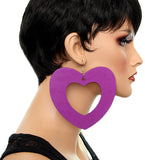 Purple Gigantic Big Heart Earrings