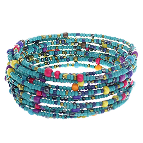 Light Blue Sequin Beaded Coil Wrap Bracelet