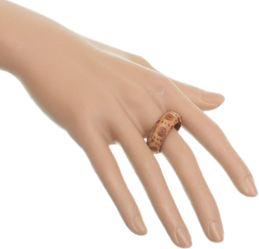 Light Brown Wooden Circular Wheel Bohemian Ring