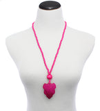 Pink Wooden Beaded Leaf Charm Necklace
