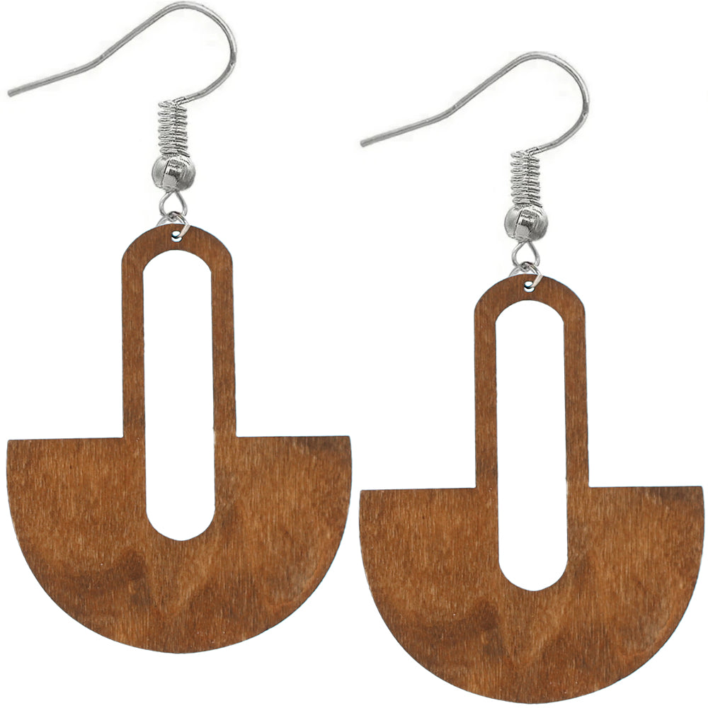 Light Blue Long Oval Fan Wooden Earrings