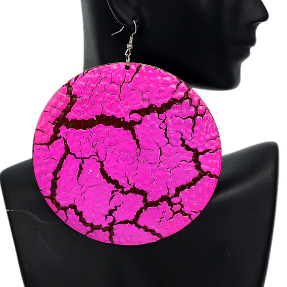 Hot Pink Large Cracked Disc Earrings