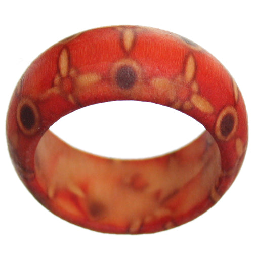 Red Wooden Quatrefoil Bohemian Ring