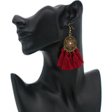 Maroon Tassel Fringe Mandala Dangle Earrings