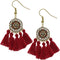 Maroon Tassel Fringe Mandala Dangle Earrings