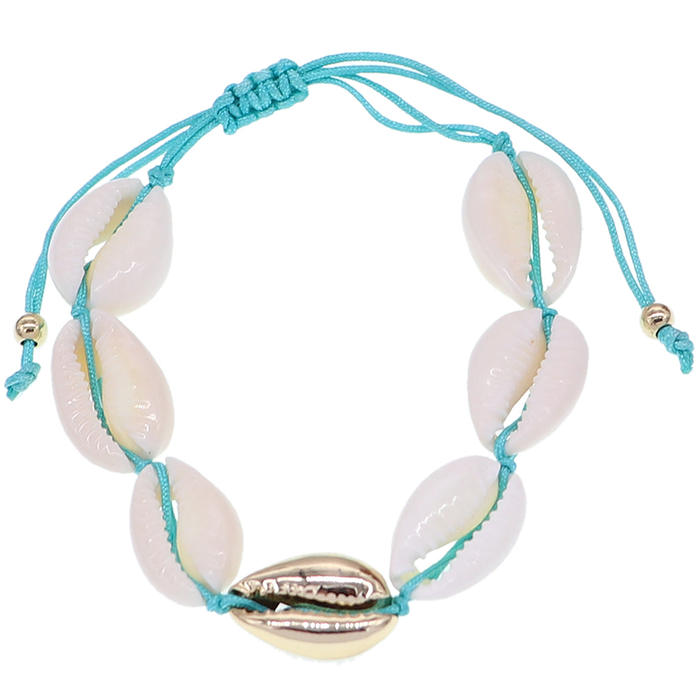 Light Blue Cowrie Sea Shell Adjustable Bracelet