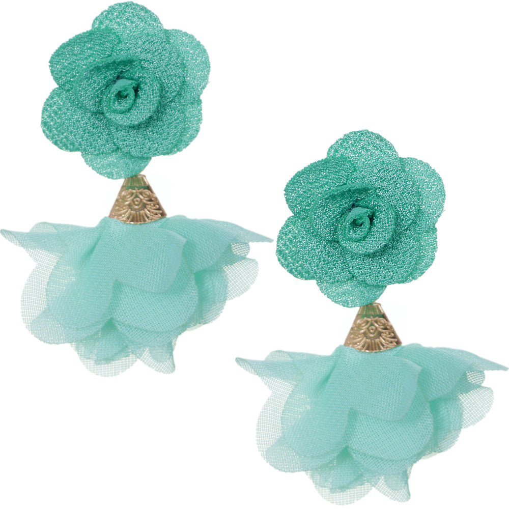 Mint Floral Nylon Dangle Earrings