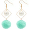 Mint Pom Pom Rhombus Shaped Dangle Earrings