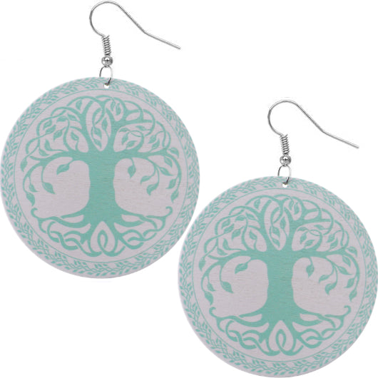 Mint Tree of Life Wooden Earrings