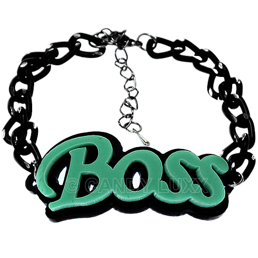 Moderate Green Boss Letter Link Chain Bracelet