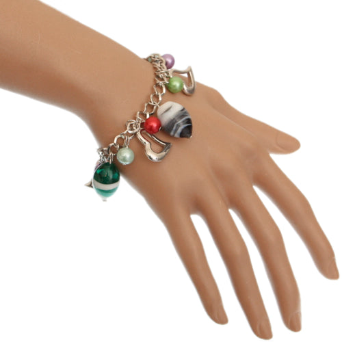 Green Multicolor Beaded Chain Link Charm Bracelet