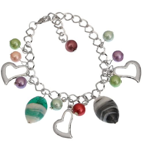 Green Multicolor Beaded Chain Link Charm Bracelet