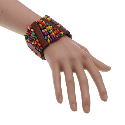Multicolor Wooden Bead Stretch Bracelet